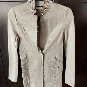 JOANNA PARIS combat green jacket with embellishment around collar/front pockets